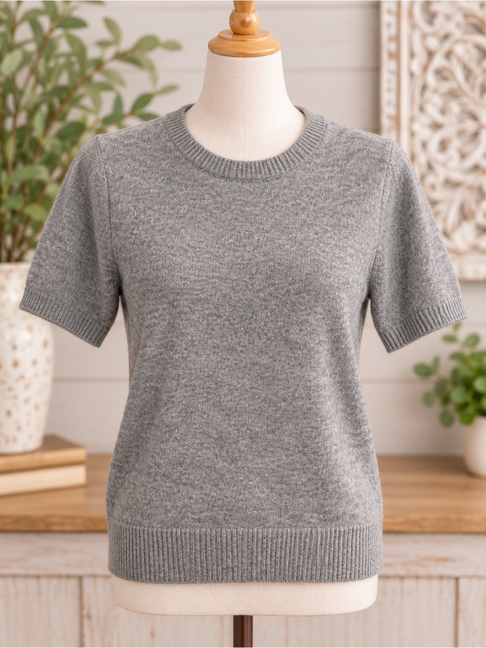 Lucky Brand Heather Gray Short-Sleeve Crewneck Sweater